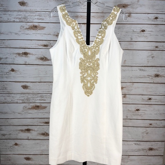 Lilly Pulitzer Dresses & Skirts - Lilly Pulitzer White/Gold Suzette Shift Dress NWT